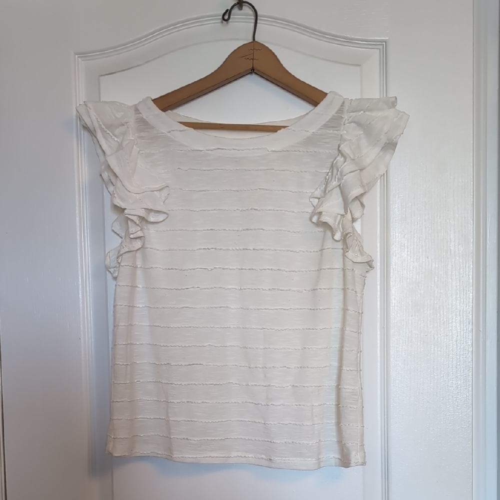 Anthropologie Elegant White Ruffle Sleeve Top